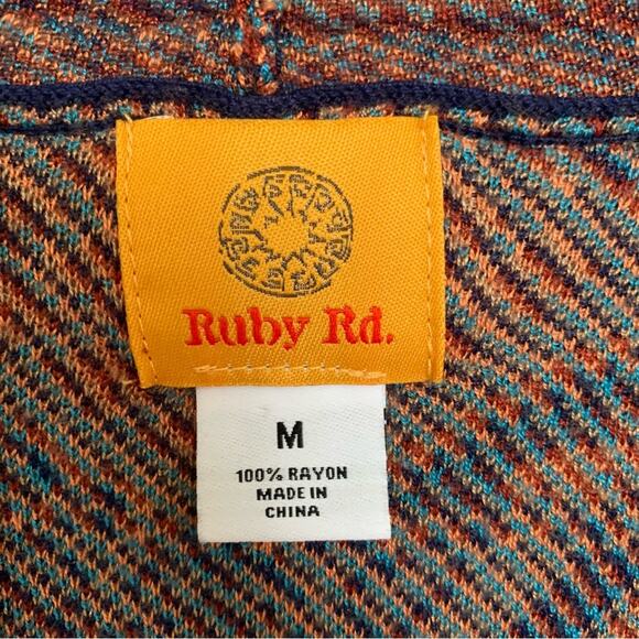 Ruby Rd Go West Multicolor Jacquard Fringe Hem Open Cardigan Medium - Picture 6 of 7